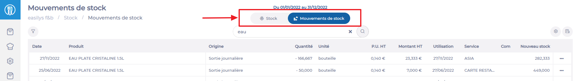 Les rapports disponibles sur l'écran Stock-Onglets.png