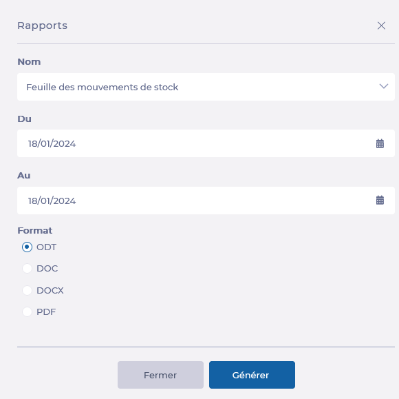 Les rapports disponibles sur l'écran Stock-RapportsMouvements.PNG